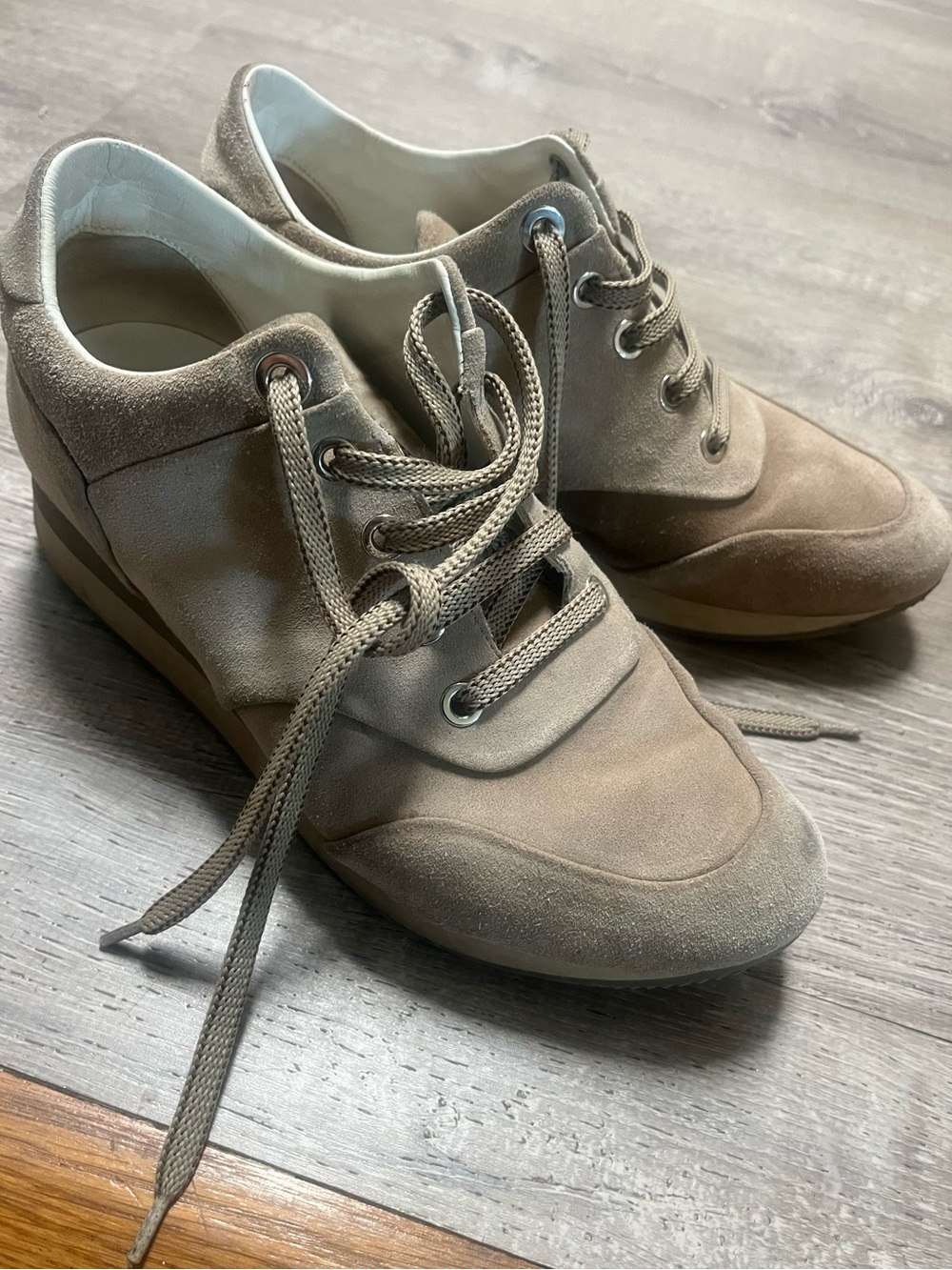 Maxmara Max Mara shoes 36 sneakers Women’s Suede Lace-Up Wedge Sneakers in Taupe